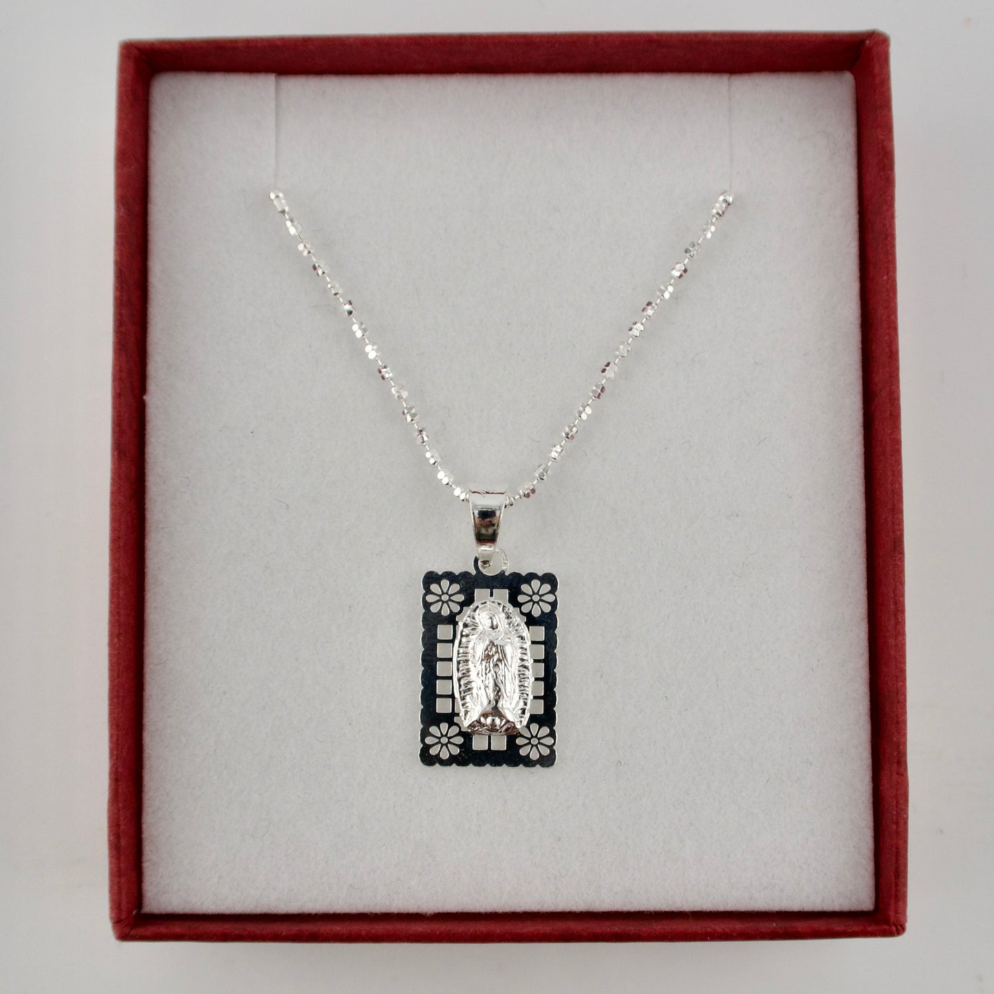 Sterling Silver Square Virgin Mary Necklace Gift