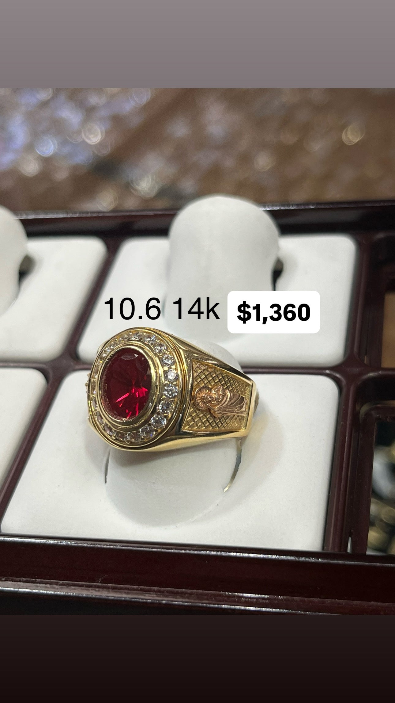 Red gem 14k gold San Judas ring