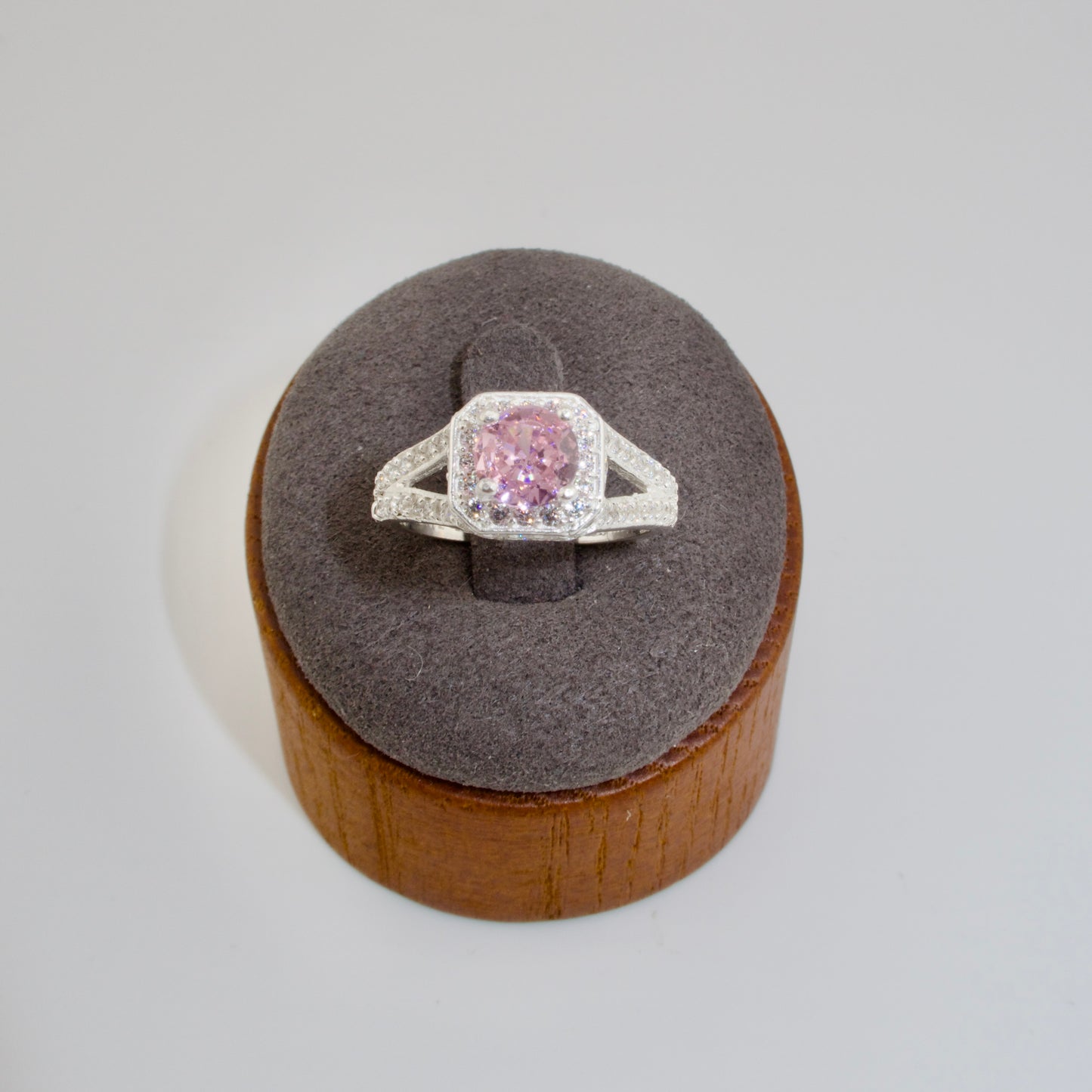 Sterling Silver Square & Round Pink Zirconia Woman Ring
