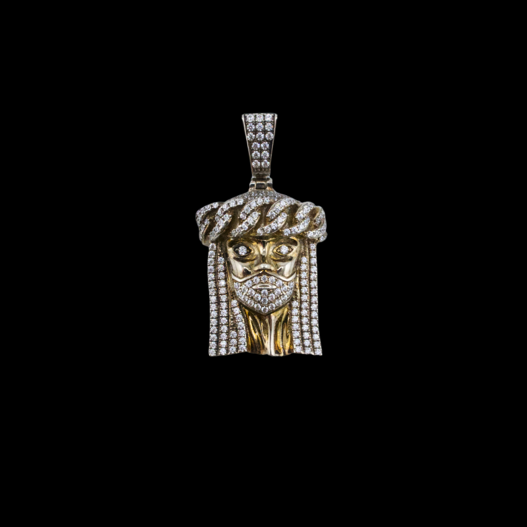 Sterling Silver Jesus Christ Face & Stones Pendant