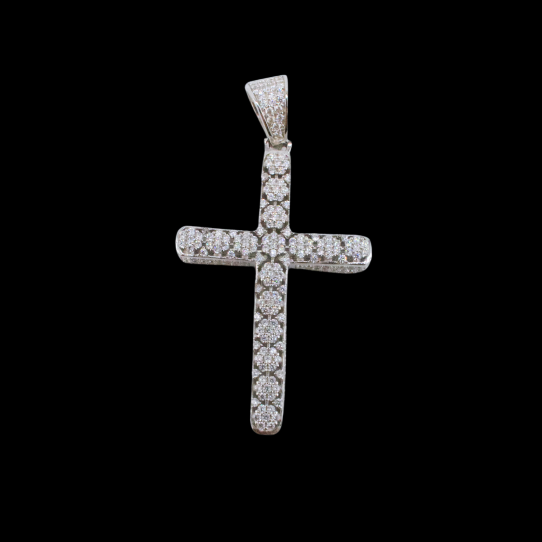 Sterling Silver Jesus Cross & Zirconias Pendant