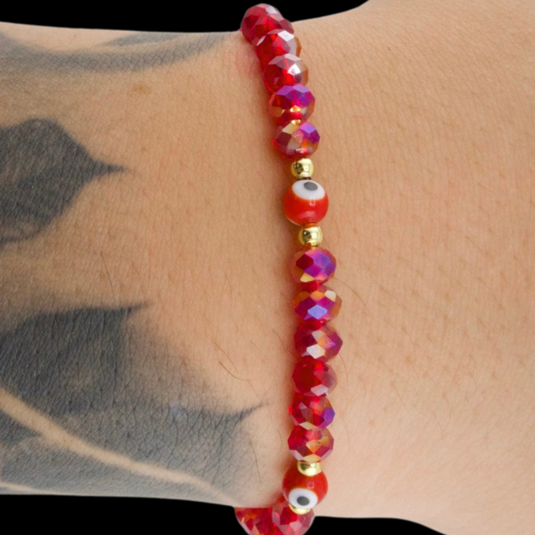 Red Holographic Evil Eye Adjustable Bracelet