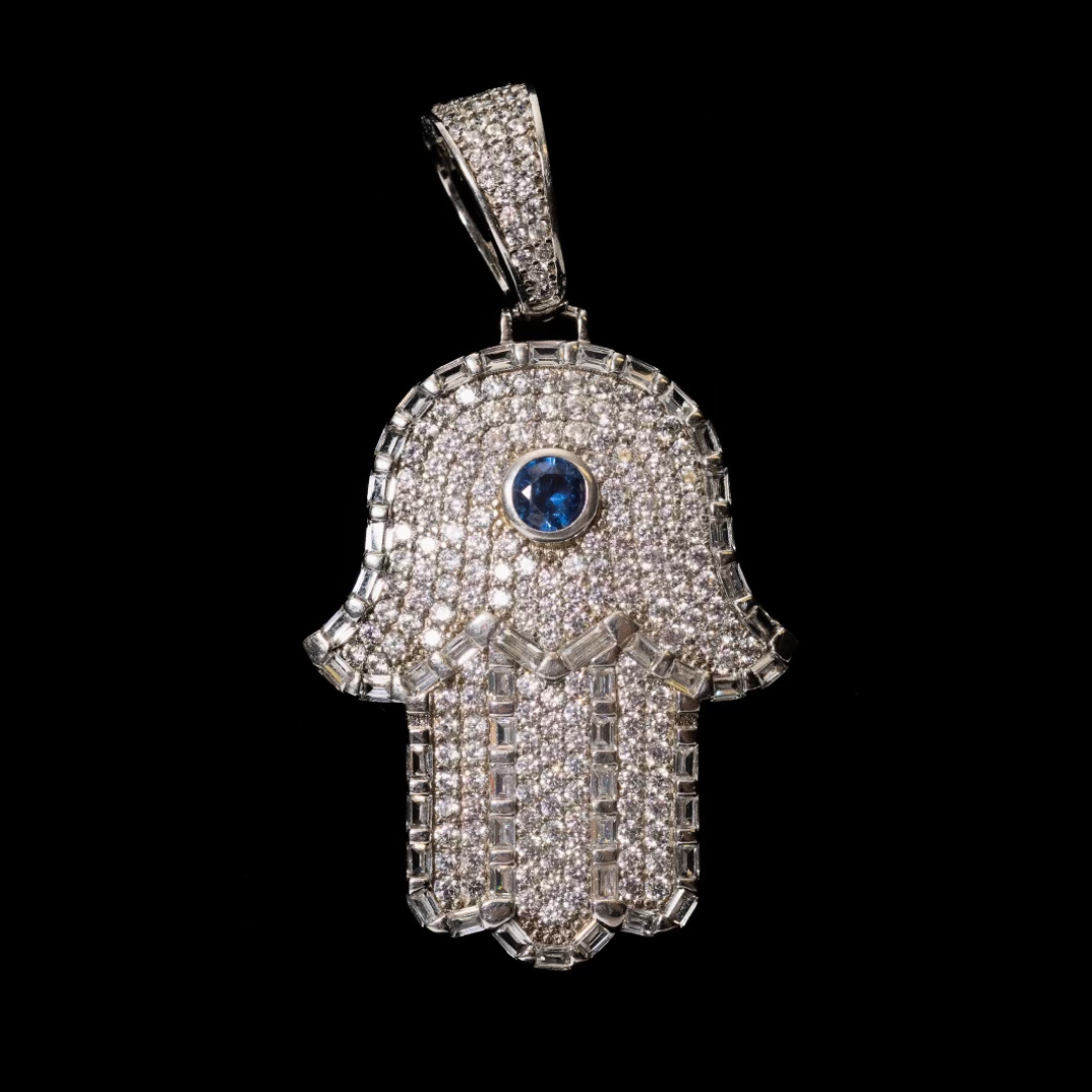 Sterling Silver Hasma Hand Blue Stone Pendant