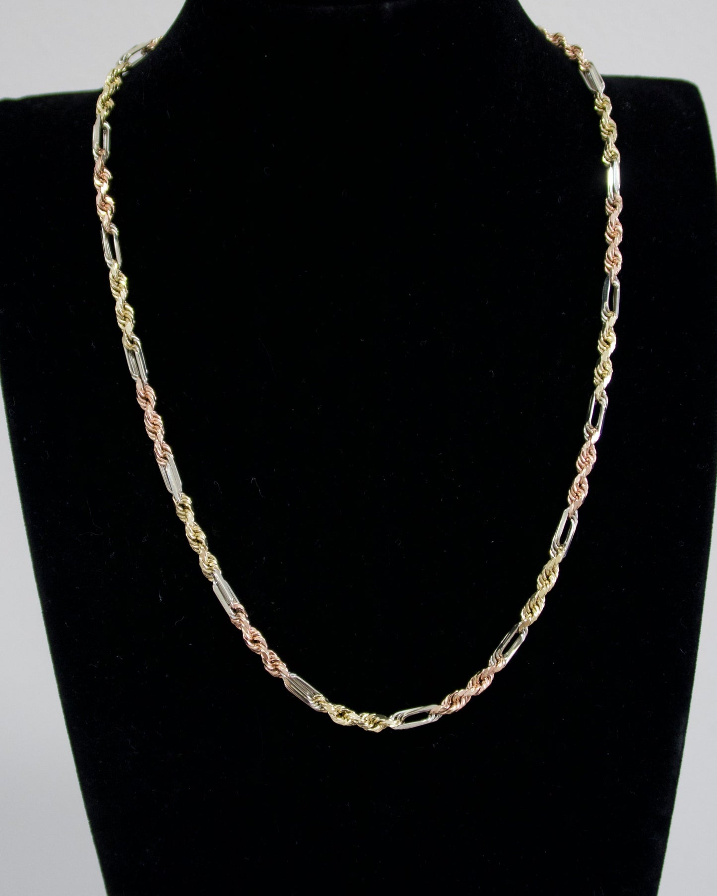 14k Gold Tri Tone Rope Chain 20"