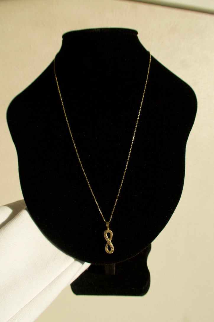 14k Gold Solid Diamonds Woman's Infinity Necklace