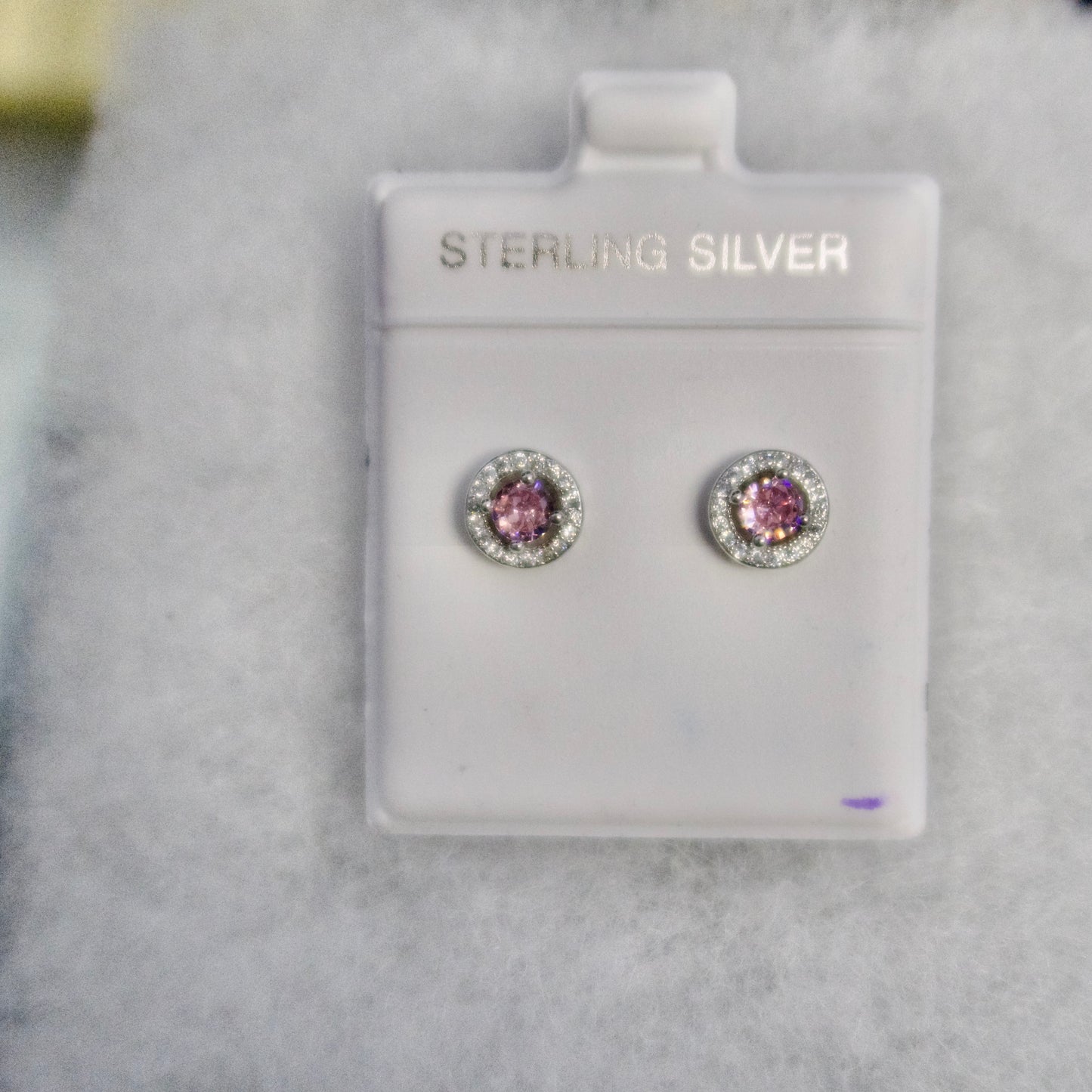 Sterling Silver Round Pink Zirconia Earrings