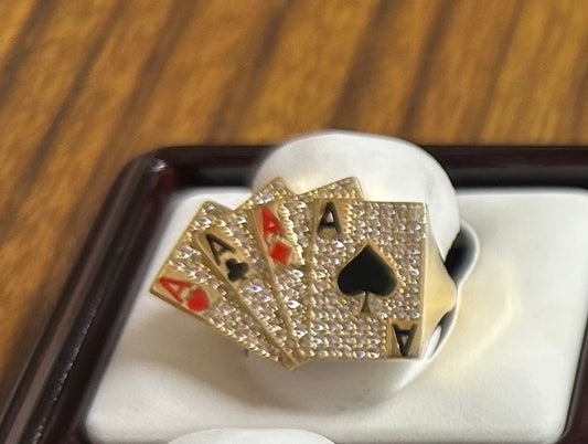 Ace of spades 14k gold ring