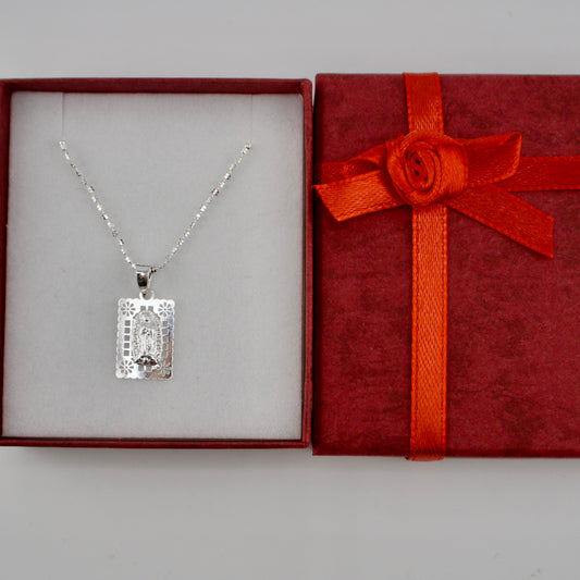 Sterling Silver Square Virgin Mary Necklace Gift