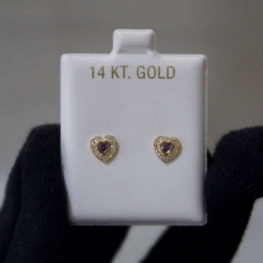 14k Gold Amethyst Heart Stud Earrings