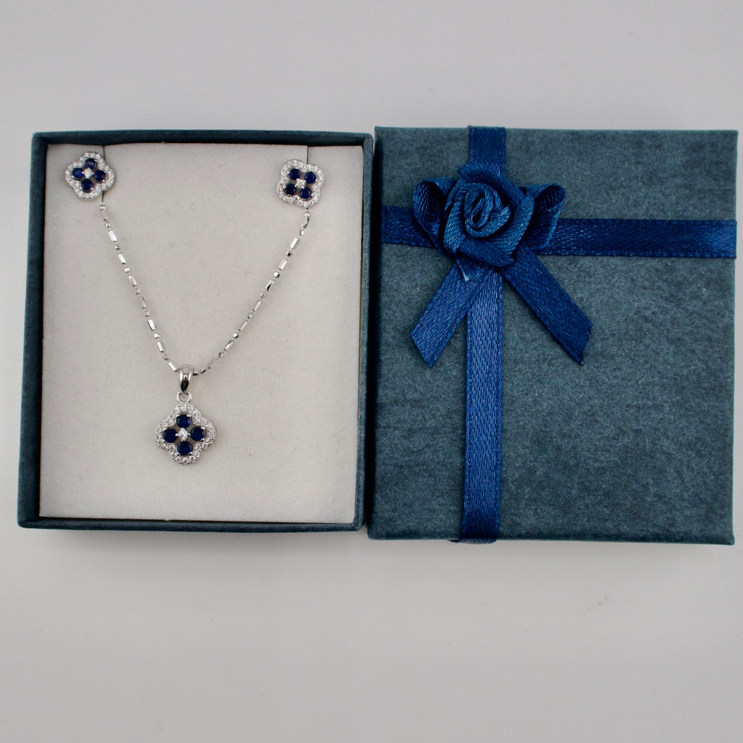 Sterling Silver Flower Necklace & Earrings Gift Set