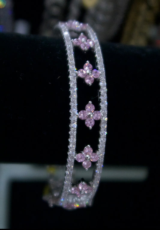 Silver Pink and white Cz Bangle