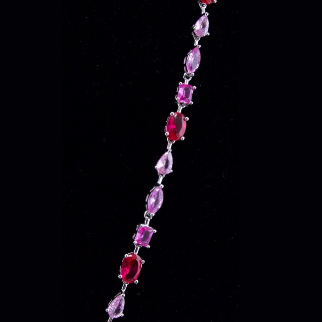 Sterling Silver Pink & Ruby Stones Woman's Necklace