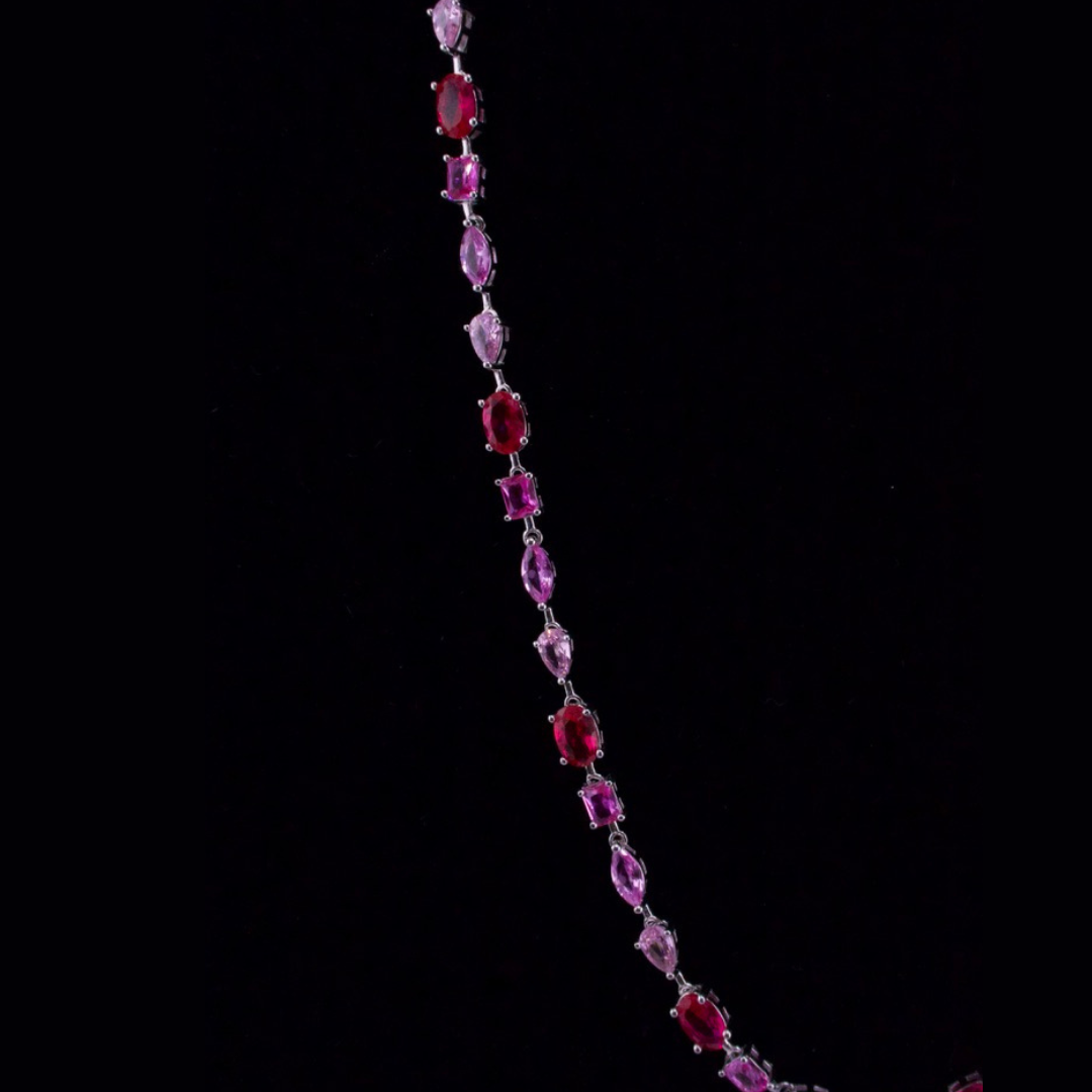 Sterling Silver Pink & Ruby Stones Woman's Necklace