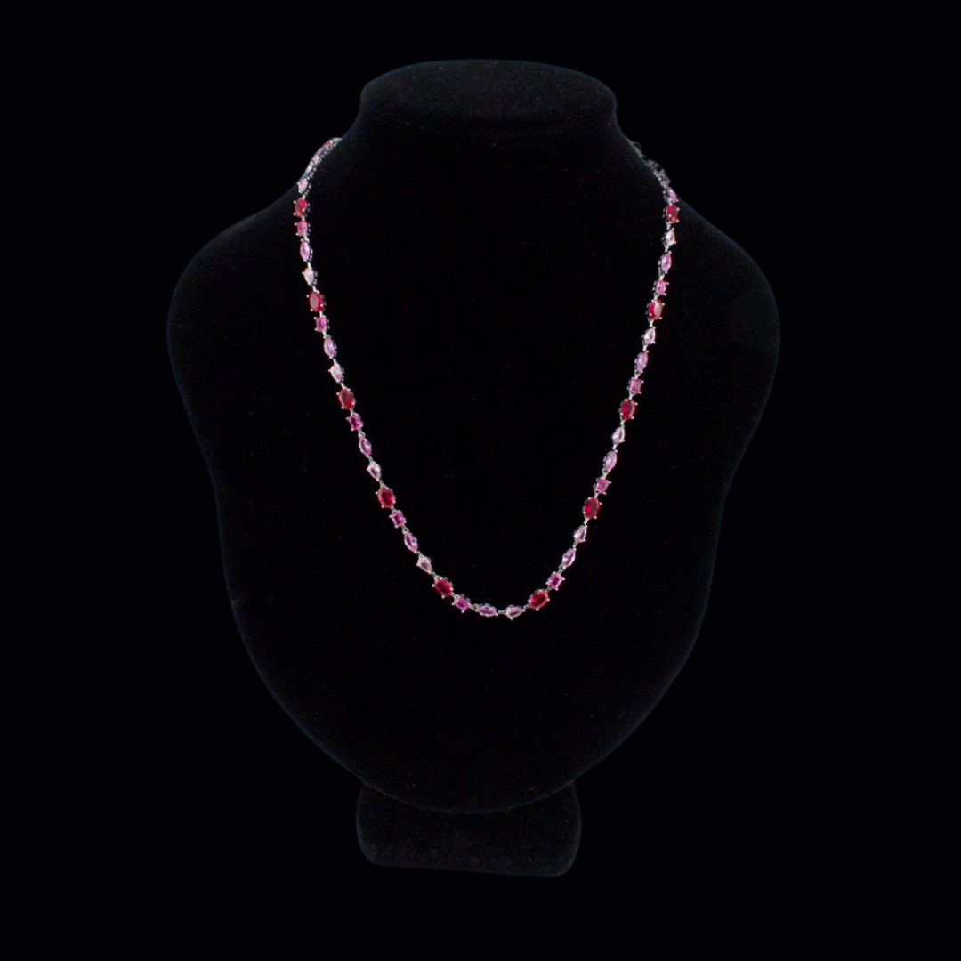 Sterling Silver Pink & Ruby Stones Woman's Necklace