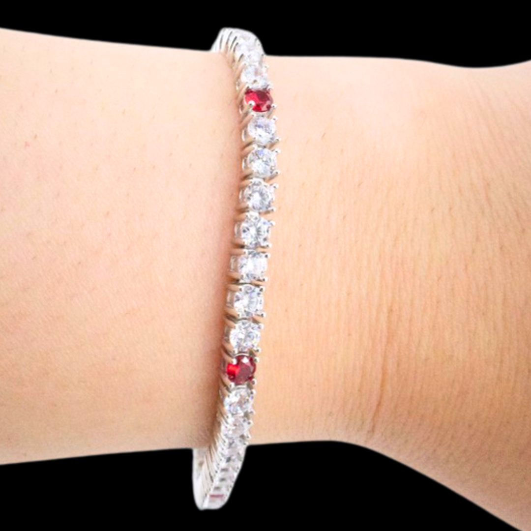 Sterling Silver Ruby & White Bracelet